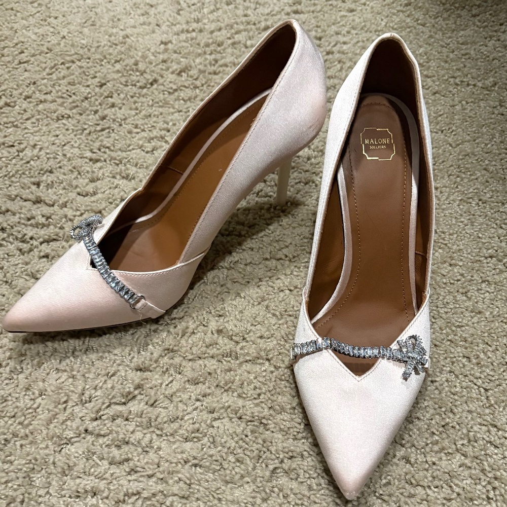 Malone Souliers Lowe Women's Powder Pink Satin Heels 85mm, EU 39.5/US 9.5